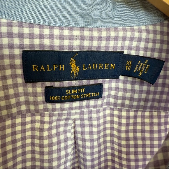 Ralph Lauren Men's XL Slim Fit Purple Check Button-Down Shirt Stretch Cotton - Picture 7 of 8